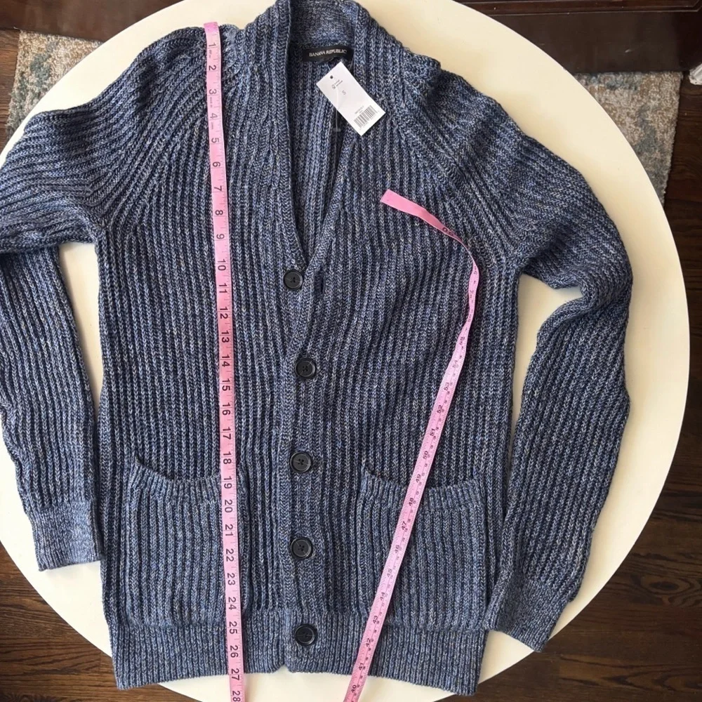 Banana Republic Men’s Ribbed Cardigan Sweater Size Small New Blue Heavy Knit